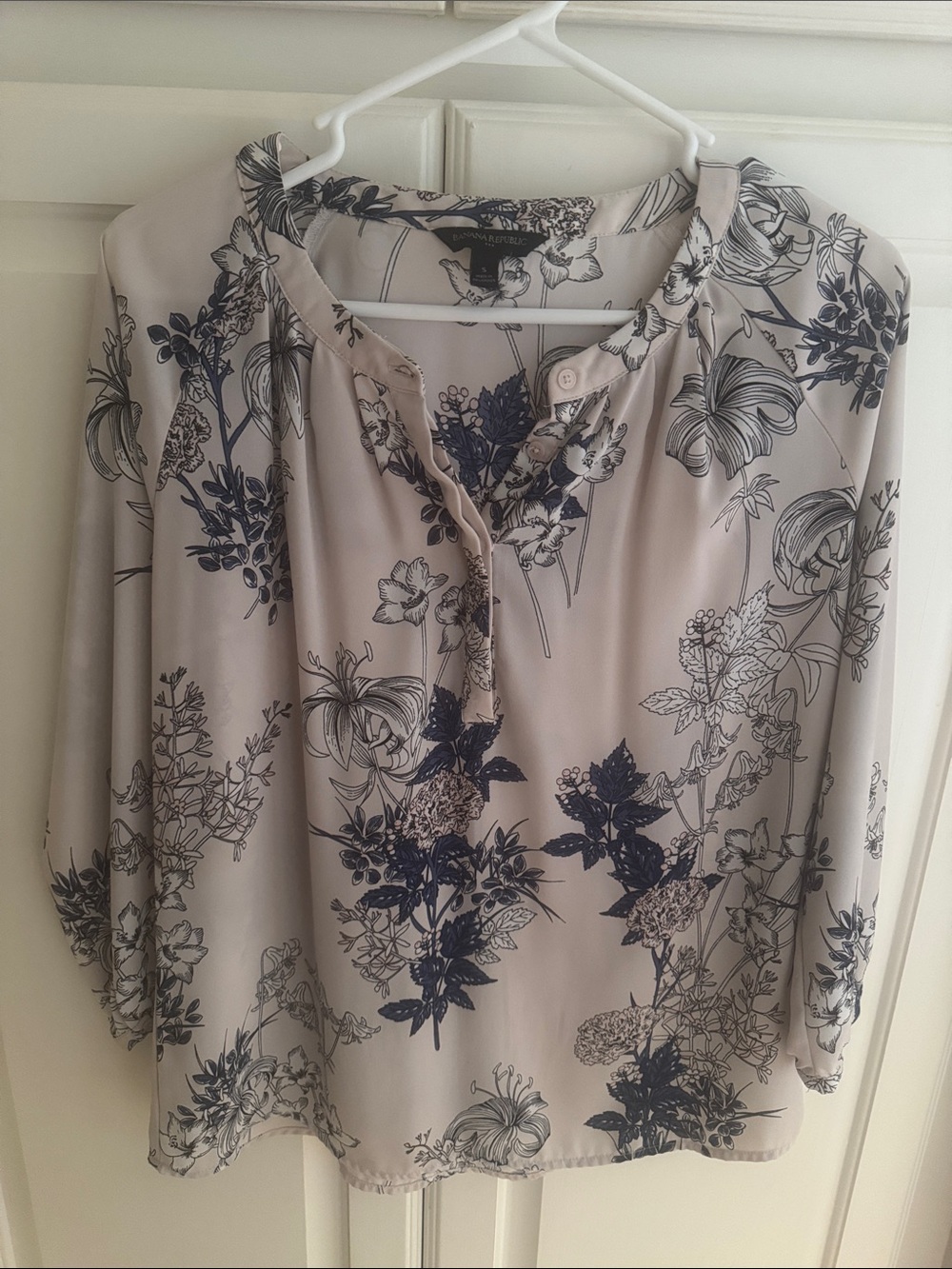 Banana Republic Cream Blouse with Navy Floral Print
